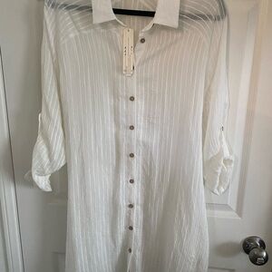 NWT Sheer White Button-Down Blouse